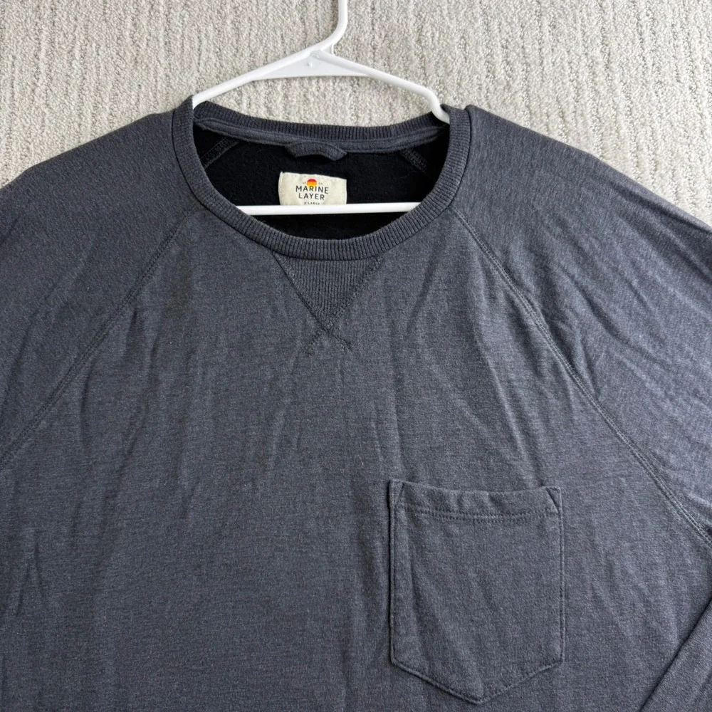 Marine Layer Mens Size XL Gray Long Sleeve Pocket Crewneck Sweatshirt Pullover